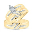 thumbnail image 1 of Solid 10K Yellow Gold His and Hers Trio Three Rings Set Real Natural Diamond Cluster Matching Rings Wedding Band Set 1/3 Carat ( .35 Cttw ) - (L = 9, M = 9.5), 1 of 6