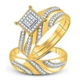 thumbnail image 1 of Solid 10K Yellow Gold His and Hers Trio Three Rings Set Real Natural Diamond Cluster Matching Rings Wedding Band Set 1/4 Carat ( .25 Cttw ) - (L = 7.5, M = 10.5), 1 of 7