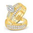 thumbnail image 1 of Solid 10K Yellow Gold His and Hers Trio Three Rings Set Real Natural Diamond Cluster Matching Rings Wedding Band Set 3/4 Carat ( .74 Cttw ) - (L = 9, M = 10.5), 1 of 7