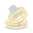 thumbnail image 1 of Solid 10K Yellow Gold His and Hers Trio Three Rings Set Real Natural Diamond Cluster Matching Rings Wedding Band Set 3/4 Carat ( .81 Cttw ) - (L = 6.5, M = 10), 1 of 6