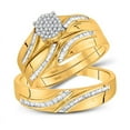 thumbnail image 1 of Solid 10K Yellow Gold His and Hers Trio Three Rings Set Real Natural Diamond Cluster Matching Rings Wedding Band Set 3/8 Carat ( .40 Cttw ) - (L = 7, M = 11), 1 of 7
