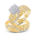 thumbnail image 1 of Solid 10K Yellow Gold His and Hers Trio Three Rings Set Real Natural Diamond Cluster Matching Rings Wedding Band Set 3/8 Carat ( .40 Cttw ) - (L = 7, M = 9), 1 of 6