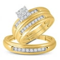 thumbnail image 1 of Solid 10K Yellow Gold His and Hers Trio Three Rings Set Real Natural Diamond Solitaire Matching Rings Wedding Band Set 3/8 Carat ( .43 Cttw ) - (L = 5, M = 8), 1 of 7