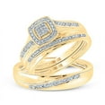 thumbnail image 1 of Solid 10K Yellow Gold His and Hers Trio Three Rings Set Real Natural Diamond Square Matching Rings Wedding Band Set 1/12 Carat ( .08 Cttw ) - (L = 6.5, M = 11), 1 of 7