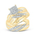 thumbnail image 1 of Solid 10K Yellow Gold His and Hers Trio Three Rings Set Real Natural Diamond Square Matching Rings Wedding Band Set 5/8 Carat ( .60 Cttw ) - (L = 7, M = 12), 1 of 6