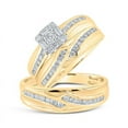 thumbnail image 1 of Solid 10K Yellow Gold His and Hers Trio Three Rings Set Real Natural Diamond Square Matching Rings Wedding Band Set 5/8 Carat ( .63 Cttw ) - (L = 5.5, M = 9.5), 1 of 7