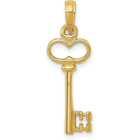 Solid 10K Yellow Gold Polished 3-D Key Charm - 26mm