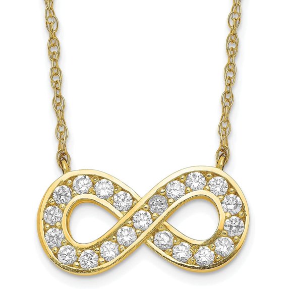 Solid 10K Yellow Gold Polished CZ Infinity Necklace - 18" Chain