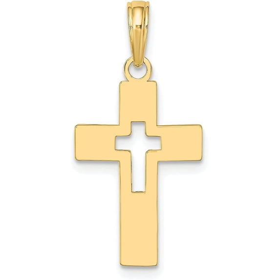 Solid 10K Yellow Gold Polished Cut-Out Cross Charm - 22.9mm