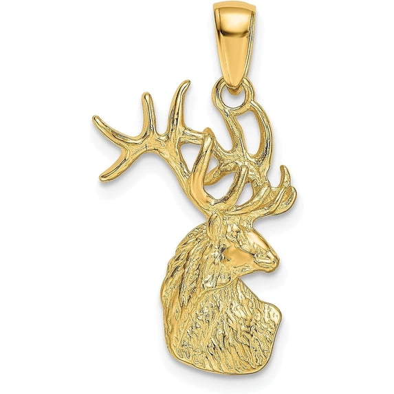 Solid 10K Yellow Gold Polished Deer Head Charm - 29mm