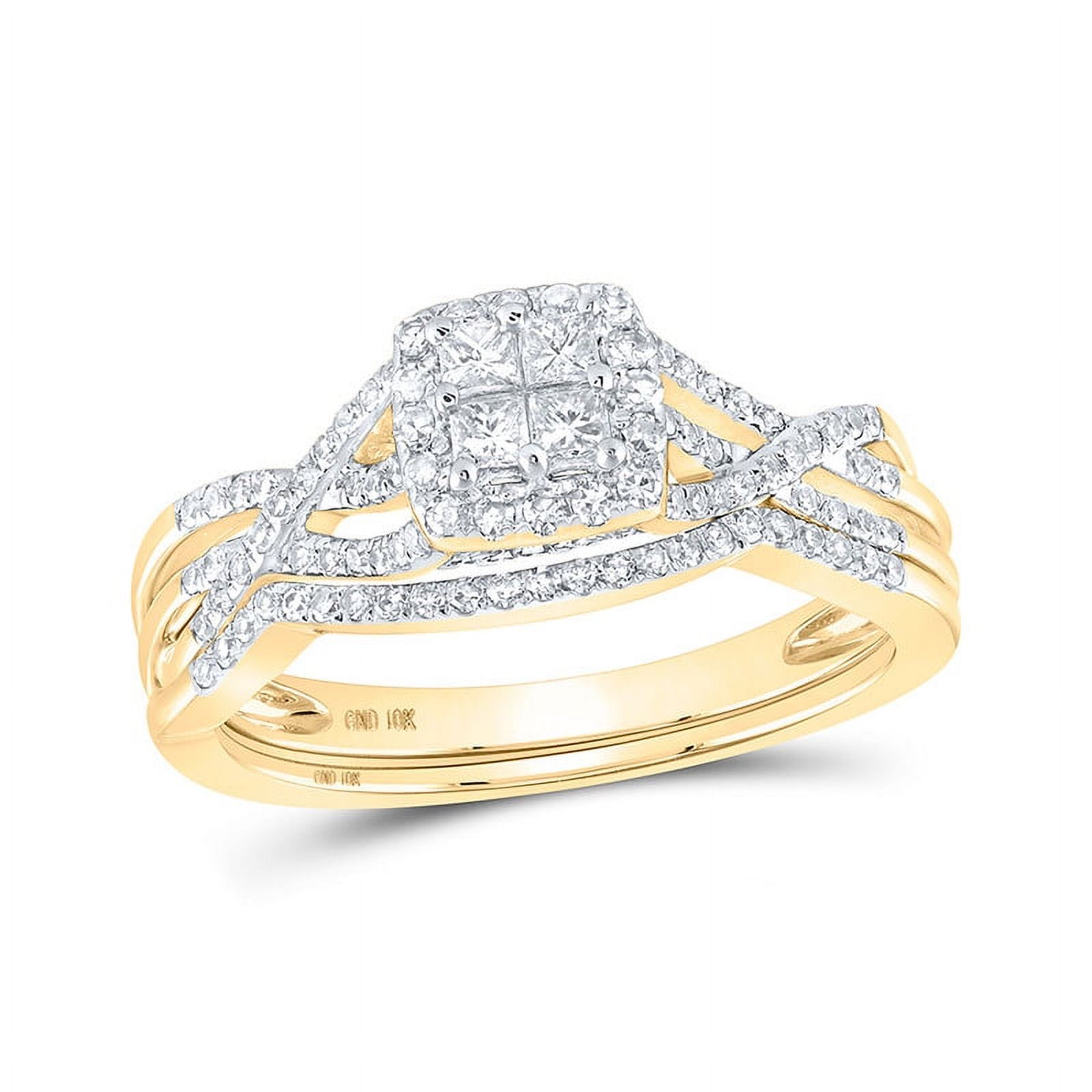 Solid 10K Yellow Gold Princess Cut Real Natural Diamond Square Twist ...