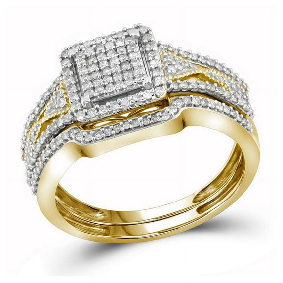 Solid 10K Yellow Gold Real Natural Diamond Bridal Matching Engagement Ring Wedding Band Set 3/8 Carat - Size - 9 ( .40 Cttw )