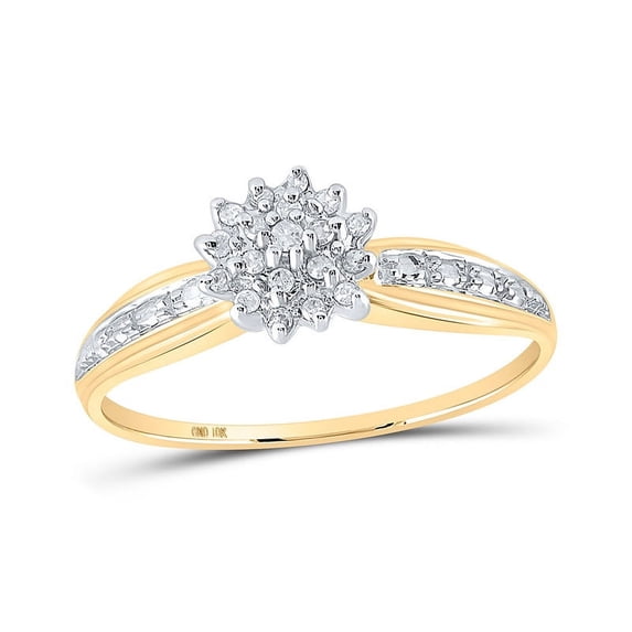 Solid 10K Yellow Gold Real Natural Diamond Cluster Anniversary Ring for Women 1/10 Carat - Size - 7 ( .10 Cttw )