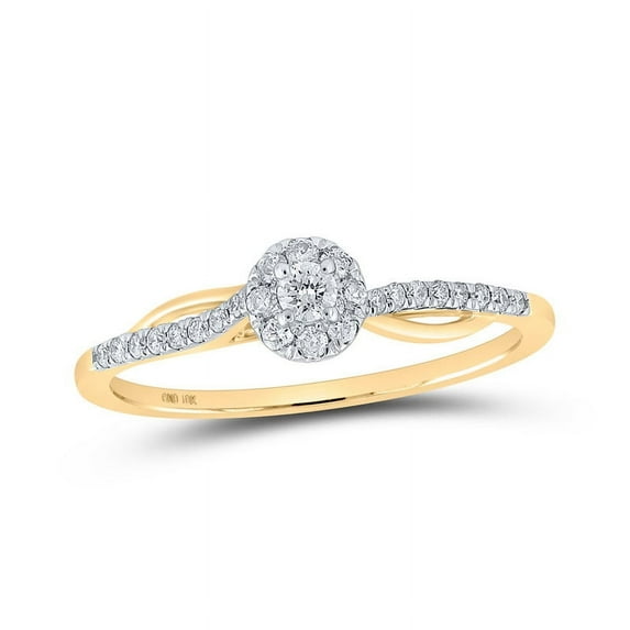 Solid 10K Yellow Gold Real Natural Diamond Halo Promise Engagement Ring for Women 1/5 Carat - Size - 8.5 ( .22 Cttw )