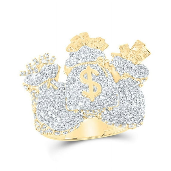 Solid 10K Yellow Gold Real Natural Diamond Mens Money Bag Pinky Anniversary Ring 4-3/4 Carat - Size - 9 ( 4.79 Cttw )