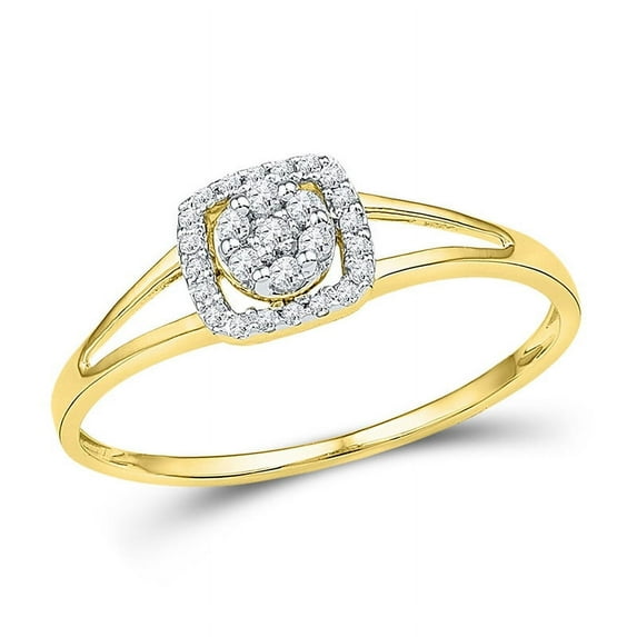 Solid 10K Yellow Gold Real Natural Diamond Square Frame Cluster Anniversary Ring for Women 1/10 Carat - Size - 5.5 ( .10 Cttw )