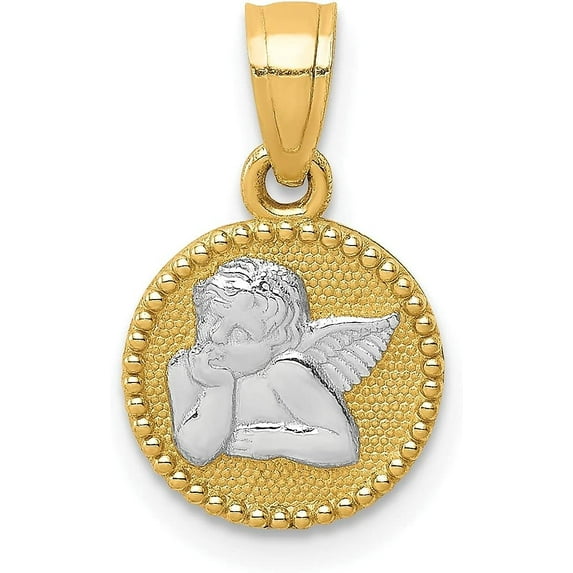 Solid 10K Yellow Gold W/Rhodium Polished and Textured Angel Pendant - 16.19mm