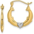 thumbnail image 1 of Solid 10K Yellow Gold and Rhodium Dolphin Heart Hollow Hoop Earrings - 19mm, 1 of 4