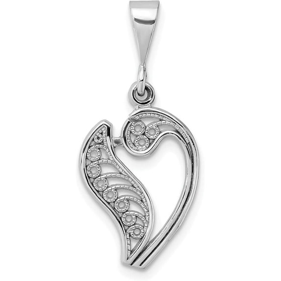 Solid 10KW White Gold Filigree Initial V Pendant - 30mm