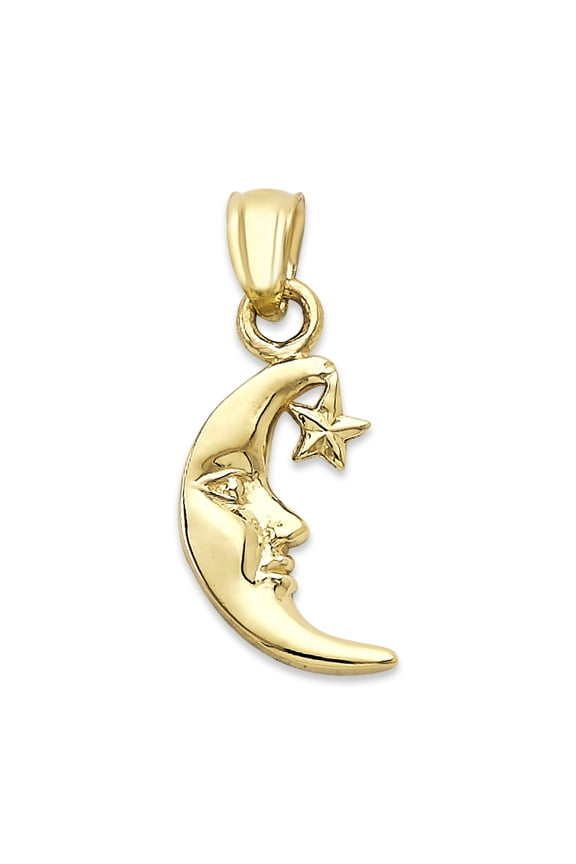 Solid 10k/14k Gold Cresent Moon Pendant - Celestial Moon and Star Jewelry Gifts