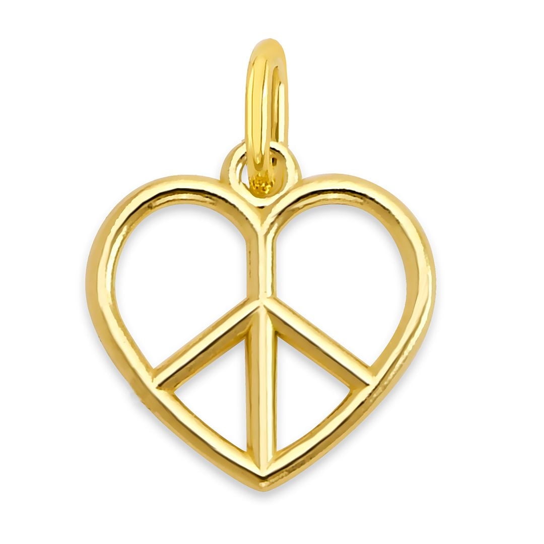 Yellow Gold Gold Peace Sign Charm Solid 14k Gold Peace Sign Heart
