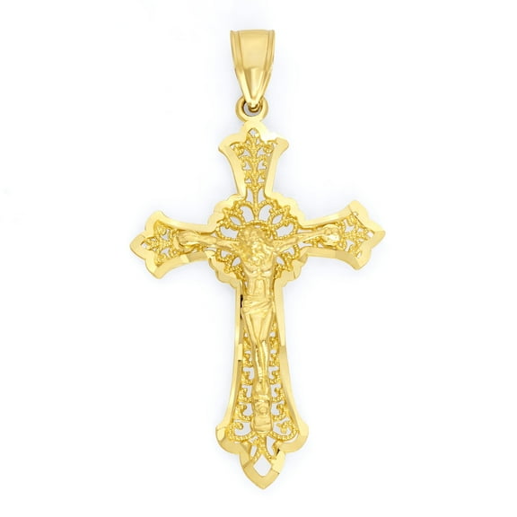 Solid 10k Gold Crucifix Pendant - Christian Gifts for Women - Golden Fire