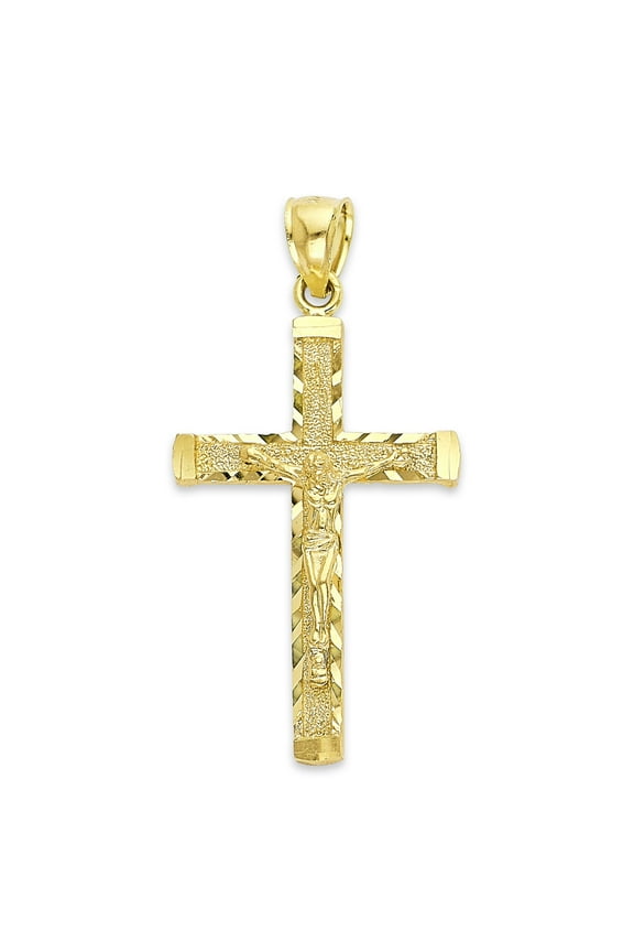 Solid 10k Gold Crucifix Pendant for Necklace, Jesus Piece, Catholic Jewelry for Him