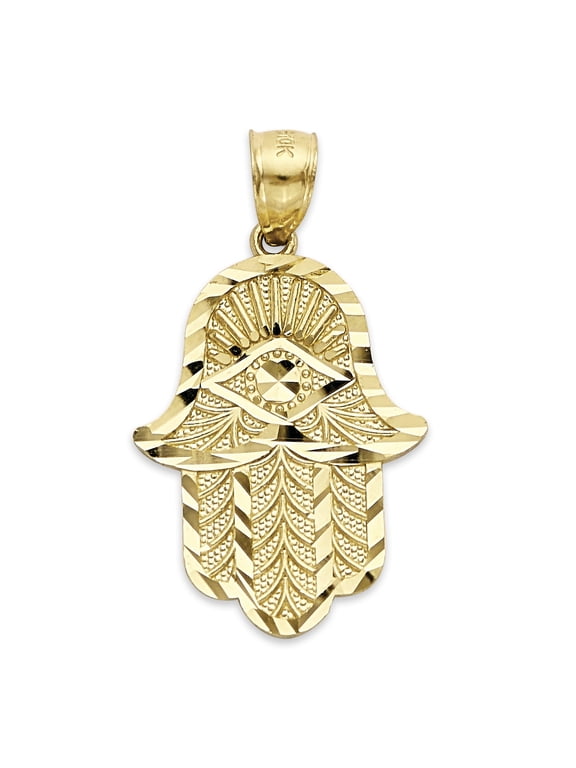 Solid 10k Gold Hamsa Pendant - Evil Eye Protection Jewelry Gifts for Women