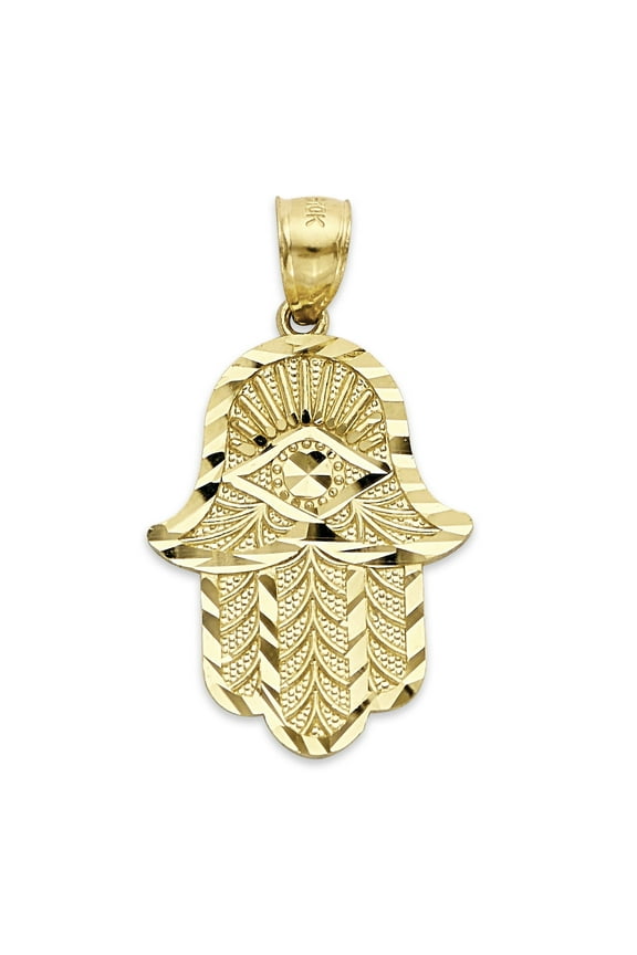 Solid 10k Gold Hamsa Pendant - Evil Eye Protection Jewelry Gifts for Women