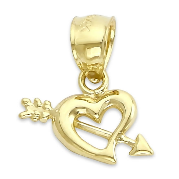 Solid 10k Gold Heart with Arrow Pendant - Love Jewelry Romantic Gifts
