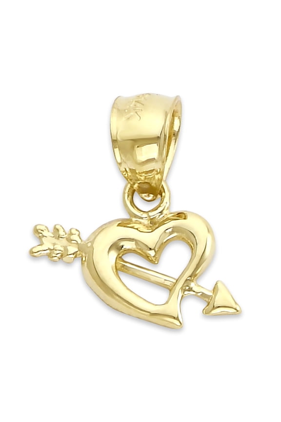 Solid 10k Gold Heart with Arrow Pendant - Love Jewelry Romantic Gifts