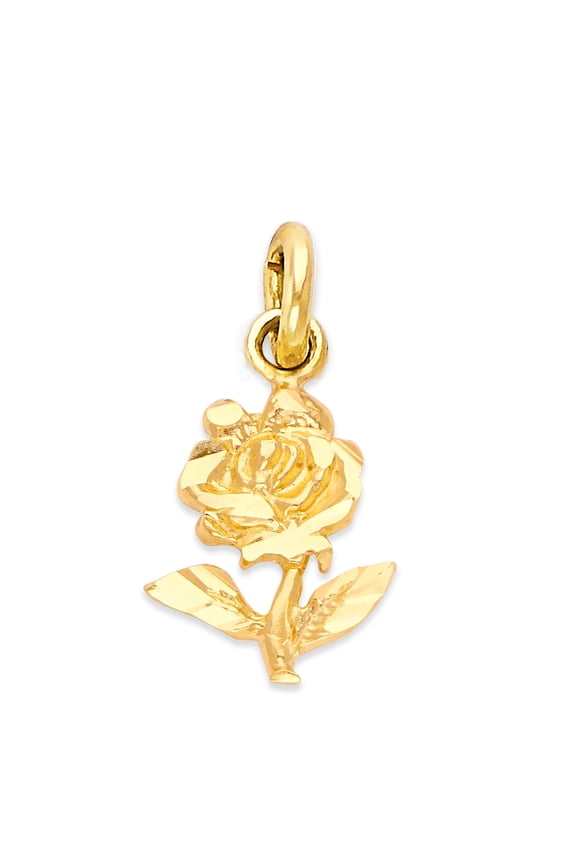 Solid 10k Gold Rose Charm with Jump Ring - Floral Romantic Jewelry Gifts for Women