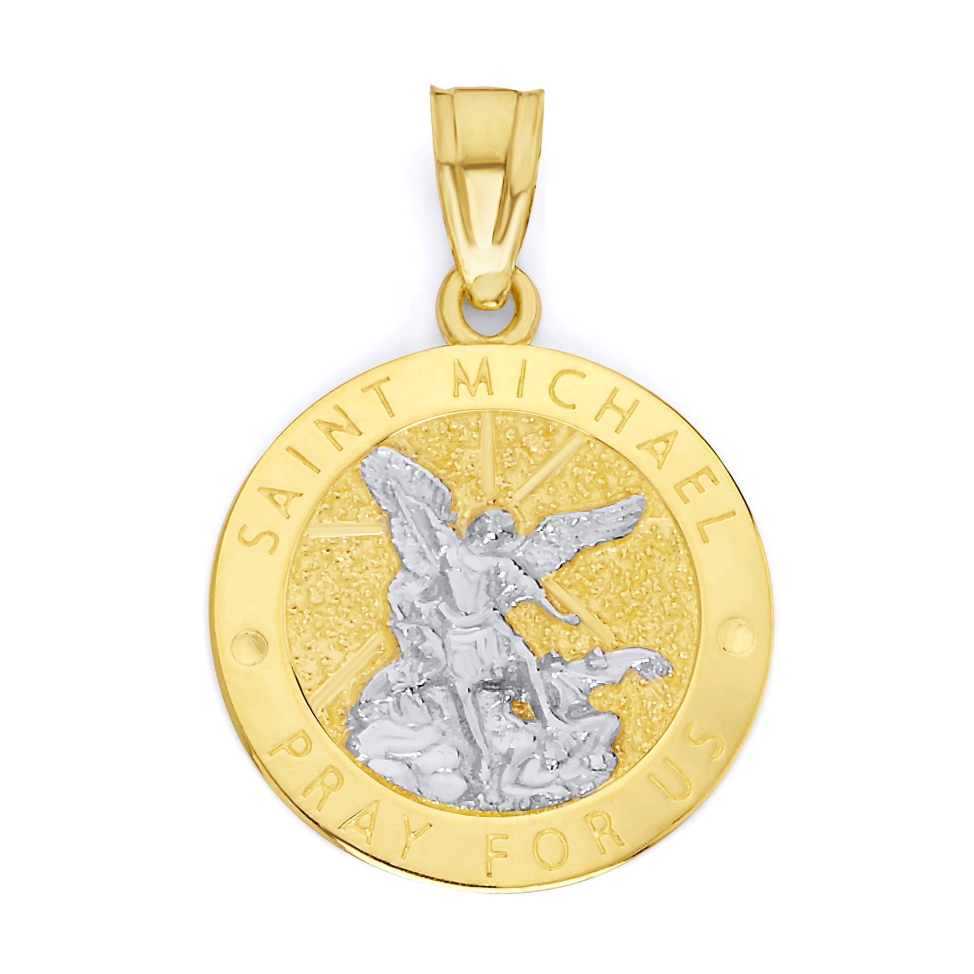 Golden Fire Saint Michael Necklace Pendant 10k, Two-Tone Gold Jewelry Gifts