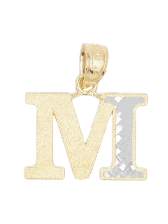 Solid 10k Gold Two Tone M Initial Pendant - Personalized Jewelry Gifts for Women - Golden Fire