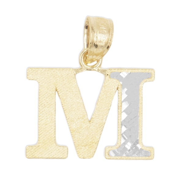 Solid 10k Gold Two Tone M Initial Pendant - Personalized Jewelry Gifts for Women - Golden Fire