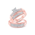 thumbnail image 1 of Solid 10k Rose Gold His and Hers Round Diamond Square Matching Couple Three Rings Bridal Engagement Ring Wedding Bands Set 1/3 Ct. - (L = 7, M = 10), 1 of 4