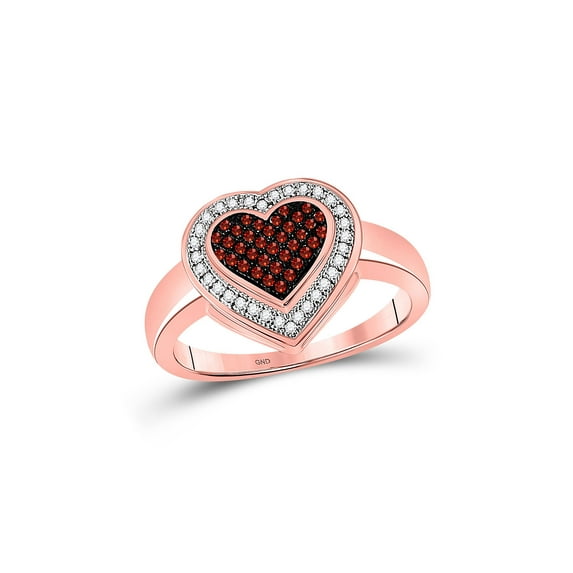 Solid 10k Rose Gold Round Red Diamond Halo Heart Cluster Engagement Wedding Anniversary Ring Band 1/5 Ct. - Size 9.5