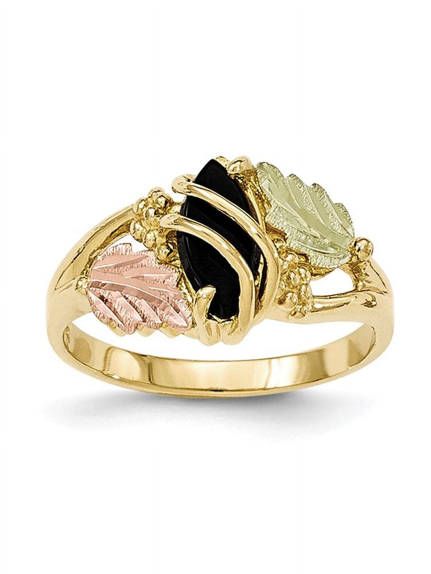 Solid 10k Tri color Black Hills Gold Simulated Onyx Ring Size 4