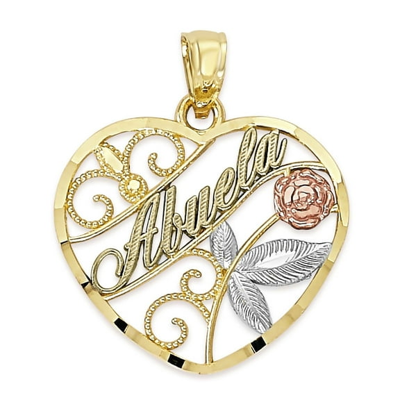 Golden Fire Solid 10k Tricolor Gold Abuela Pendant - Symbolic Jewelry