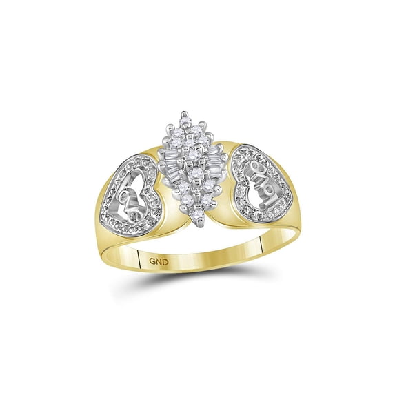 Solid 10k Two Tone White and Yellow Gold Round Diamond Oval Cluster Love Heart Engagement Wedding Anniversary Ring Band 1/8 Ct. - Size 8