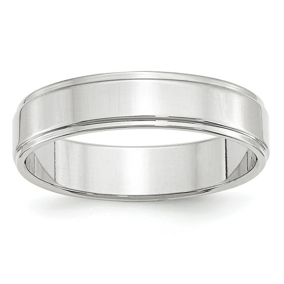 Solid 10k White Gold 5mm Flat with Step Edge Men's Plain Classic Wedding Band Ring Size 13