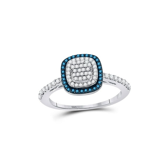Solid 10k White Gold Blue Diamond Square-shape Cluster Engagement Wedding Anniversary Ring Band 3/8 Ct. - Size 7