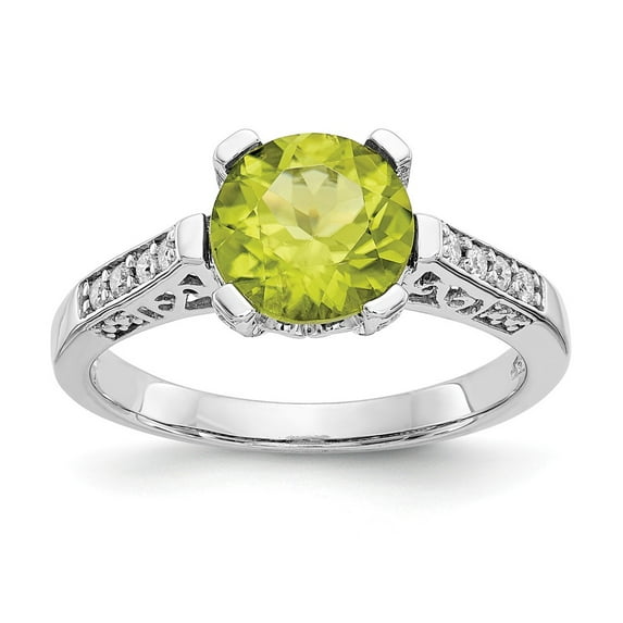Solid 10k White Gold Diamond and Simulated Peridot Ring (2mm) - Size 6.5