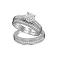 thumbnail image 1 of Solid 10k White Gold His and Hers Round Diamond Cluster Matching Couple Three Rings Bridal Engagement Ring Wedding Bands Set 3/8 Ct. - (L = 7, M = 12), 1 of 2