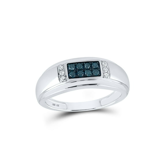 Solid 10k White Gold Men's Round Blue Diamond Band Engagement Wedding Anniversary Ring 1/3 Ct. - Size 11.5