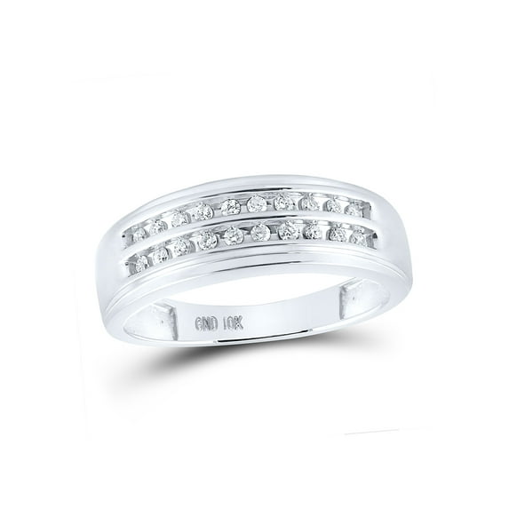 Solid 10k White Gold Men's Round Diamond Wedding 2-Row Band Ring 1/4 Ct. - Size 9
