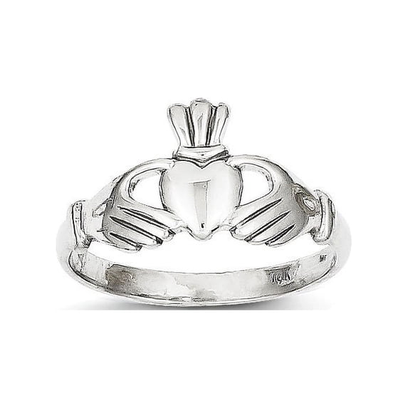Solid 10k White Gold Polished Claddagh Ring (2mm) - Size 4