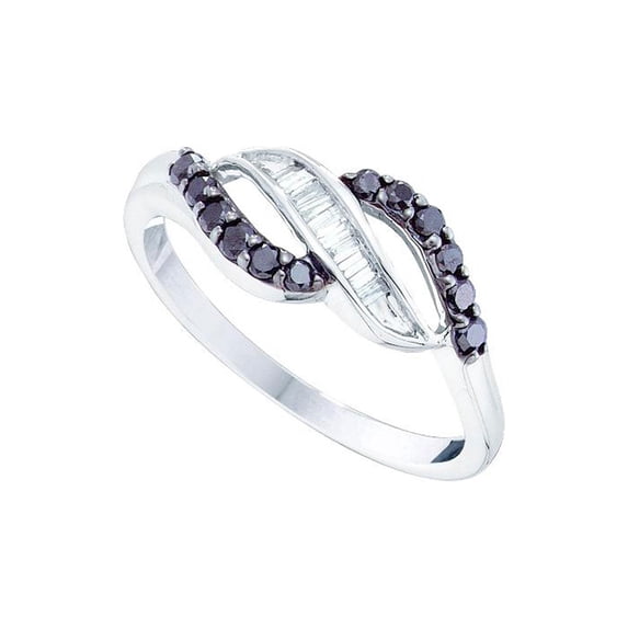 Solid 10k White Gold Round Black Diamond Band Engagement Wedding Anniversary Ring 1/3 Ct. - Size 8