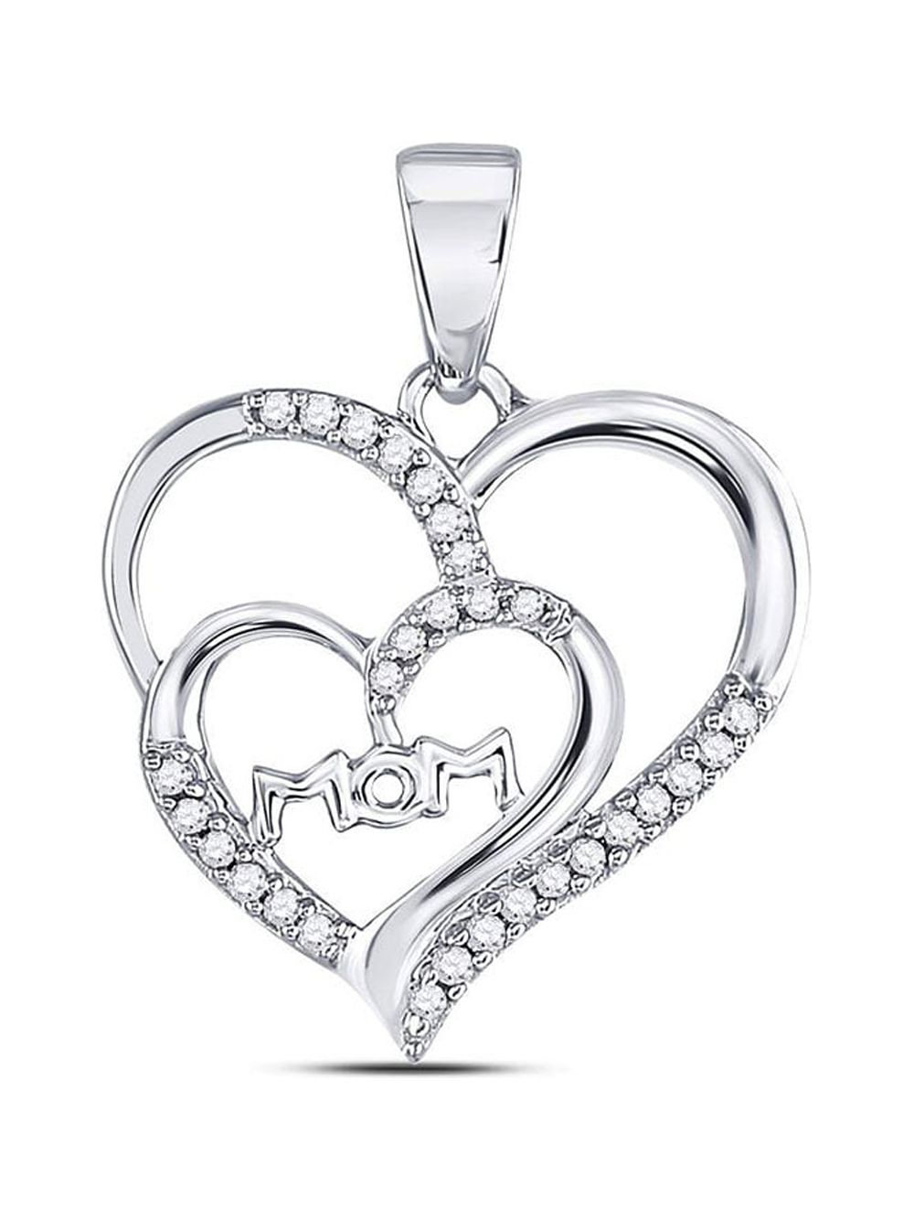 10kt White Gold Womens Round Diamond Mom Mother Double Heart Pendant 1/8 offers Cttw