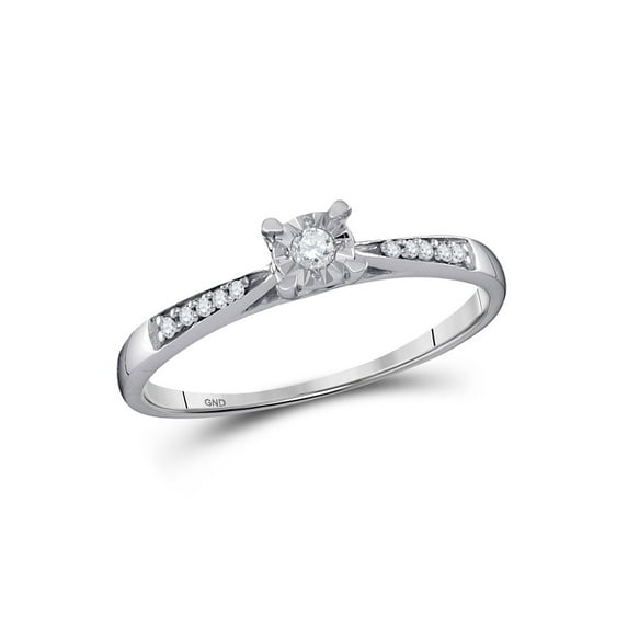 Solid 10k White Gold Round Diamond Solitaire Bridal Wedding Engagement Ring Band 1/10 Ct. - Size 10